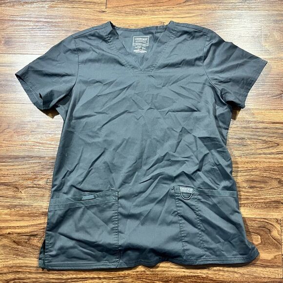 Cherokee Authentic Workwear Women’s M V Neck Gray Scrub Top Short Shirt Pockets - Picture 1 of 9
